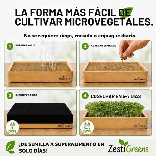 Vista 3 de Kit de cultivo de microgreens de riego automático, la forma más fácil de cultivar microverduras frescas en casa. Incluye bandeja reutilizable