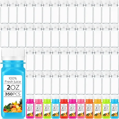 Vista 10 de Sliner 200 botellas pequeñas de plástico de 2 onzas para jugo, botella de jugo de jengibre con tapas, recipiente reutilizable transparente