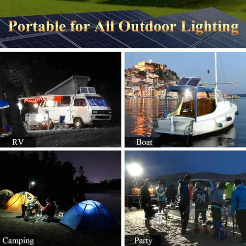Vista 3 de Luces solares para interiores, 4 bombillas de luces solares para cobertizo con interruptor de encendido y apagado, kit de panel solar de 30W