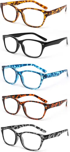 Vista 10 de Paquete de 5 lentes de lectura con marco de plástico estilo retro para hombres y mujeres