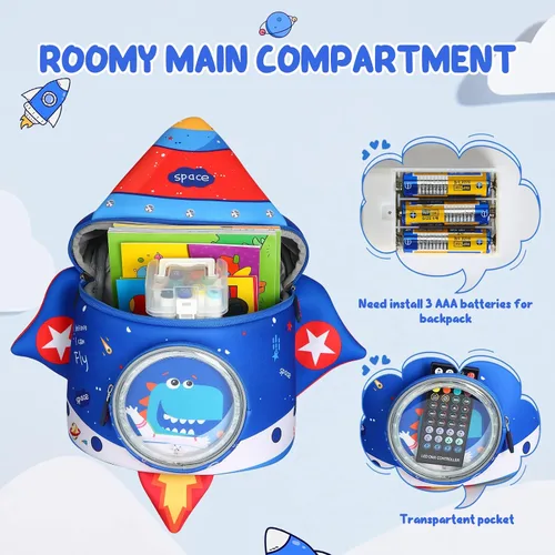Vista 4 de yisibo Mochila de dinosaurio para niños y niñas, ligera, impermeable, preescolar, viajes, para niños y niñas, para niños de 2 a 7 años
