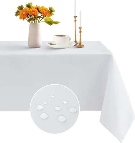Vista 17 de Romanstile Mantel rectangular – Impermeable y resistente a las arrugas, mantel de poliéster lavable para cocina, comedor, fiesta, boda, uso en Beige