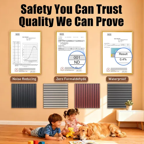 Vista 6 de Paneles de pared de listones de madera acústica para despegar y pegar, paneles insonorizados de grano de madera 3D de 23 x 23 pulgadas, paquete
