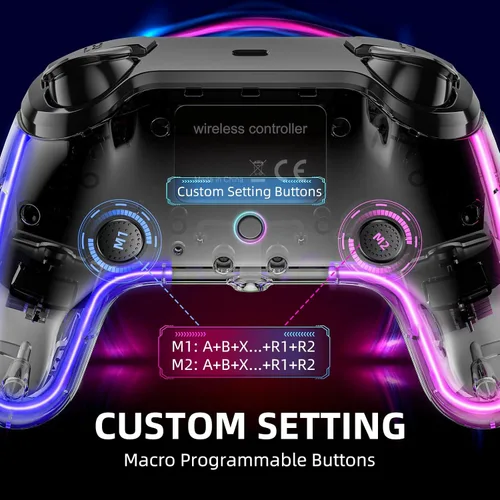 Vista 6 de Honghao Custom Controllers For PS4 with Hall Trigger and 8 Color Changing LED Lights, Wireless PS4 Remote Dual 4 Shock Aimbot Joystick Controller