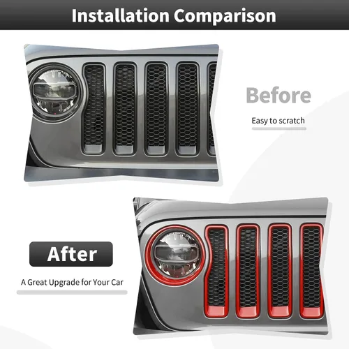 Vista 3 de CheroCar Insertos de malla frontal y biseles de faros delanteros de ojos enojados, ajuste para Jeep Wrangler JL JLU y Gladiator JT, accesorios Rojo