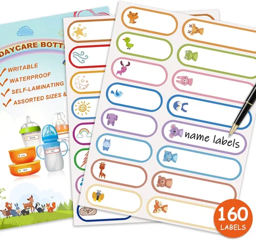 Vista 10 de 160 etiquetas para biberones para guardería, etiquetas impermeables para nombres de niños, autolaminables, autolaminables, para guardería, varios