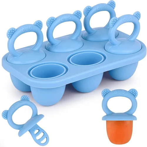 Vista 13 de Sakolla Moldes de silicona para paletas de bebé con 6 cavidades, moldes para paletas de leche materna para alivio de la dentición, molde de paletas