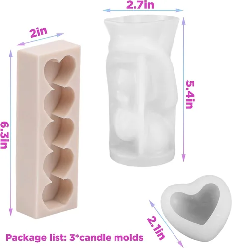 Vista 2 de 3 moldes de silicona para velas para el día de San Valentín, molde 3D romántico para amantes de los retratos, molde de corazón 3D y 5 cavidades