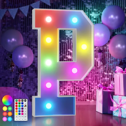 Vista 51 de Imprsv Letras coloridas de marquesina de 3 pies y letras grandes iluminadas RGB con control remoto, decoraciones de fiesta de cumpleaños Carta