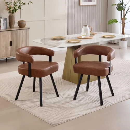 Vista 9 de DUOMAY Juego de 2 sillas de comedor de piel sintética, sillas de cocina curvadas con respaldo abierto con patas de metal, modernas sillas laterales