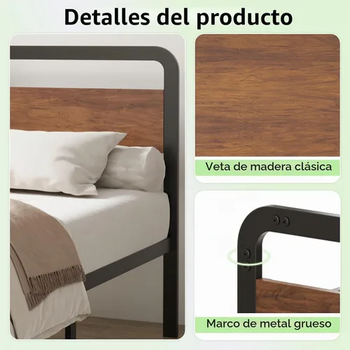 Vista 4 de Richwanone Base de cama Twin XL de 14 pulgadas con cabecero y pie de cama de madera, marco de plataforma de metal con soporte de listones de acero