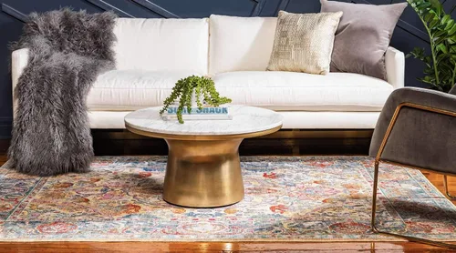 Vista 3 de Unique Loom Austin Collection Botanical, Medallion, Vintage Alfombra de área 4' 0" x 6' 0", Beige/Azul