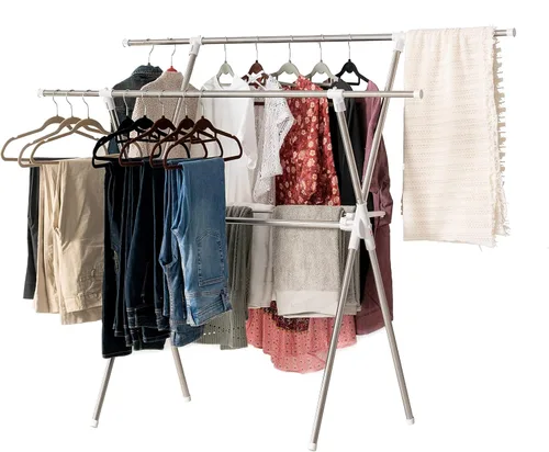Vista 10 de IRIS USA Perchero portátil de doble barra ajustable con barra extensible y ruedas con bloqueo, ropa rodante, armario de doble barra, fácil