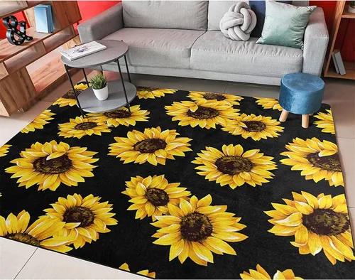 Vista 12 de Alfombra hippie de girasol, 3 x 4 pies, alfombra floral abstracta, alfombra multicolor brillante, antideslizante, fácil de limpiar, para entrada