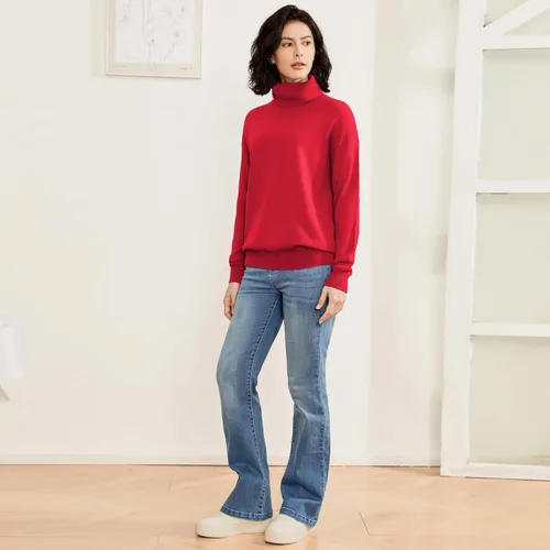 Vista 3 de Suéter de cuello alto para mujer, de manga larga, ligero, de punto