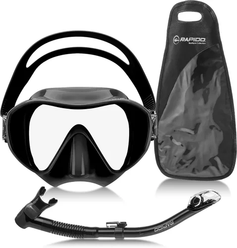 Vista 2 de Phantom Aquatics Juego de esnórquel sin marco con máscara de snorkel Negro