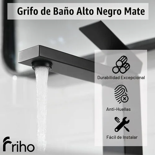 Vista 6 de Friho - Grifo de lavabo negro mate, grifos altos de baño, un solo agujero