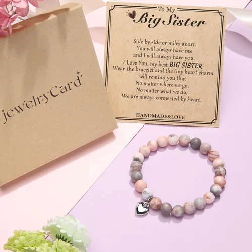 Vista 6 de Joyas y tarjetas de piedras naturales pulseras para hermana, regalos de cumpleaños para hermana, mejor amiga