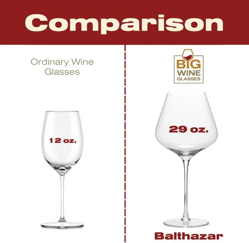 Vista 4 de Balthazar - Juego de 2 copas de vino gigantes de cristal de alta calidad, se adapta a toda la botella de 25.2 onzas líquidas