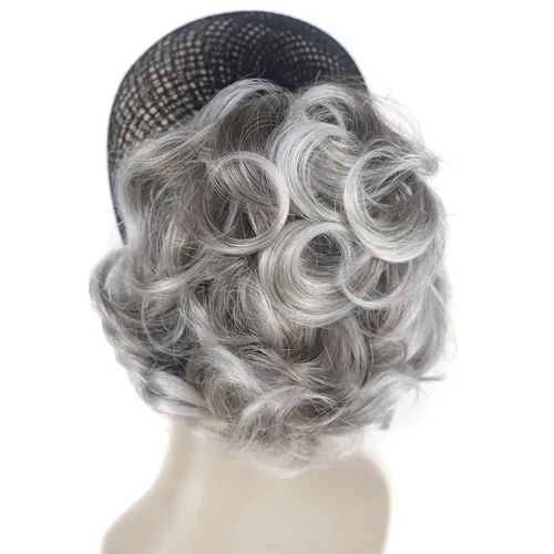 Vista 2 de Aimole Extensiones de clip de garra sintética de dama de cola de caballo gris rizado corto (48T)