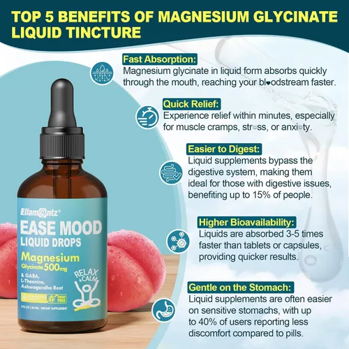 Vista 8 de Paquete de 2 gomitas de citrato de magnesio de 500 mg para mujeres y hombres, sin azúcar + gotas líquidas de glicinato de magnesio para niños