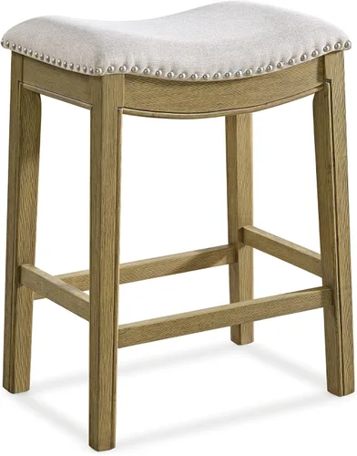 Vista 14 de ROME + OAK Juego de 2 Taburetes de Mostrador Parker de 26", Taburete de Bar de Cocina sin Respaldo Tipo Silla de Montar en Acabado de Madera Natural