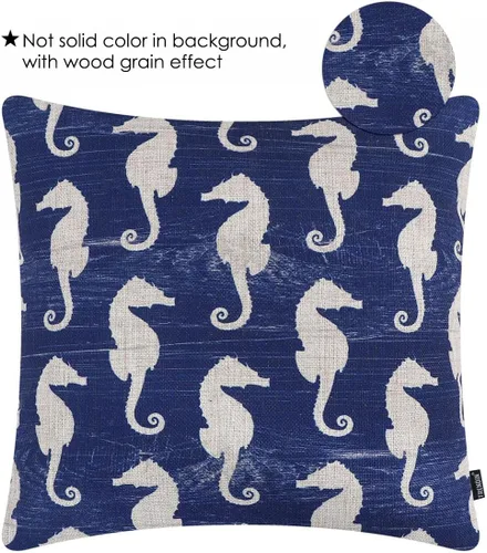 Vista 4 de TRENDIN Funda de almohada decorativa de caballito de mar de 18 x 18 pulgadas para sofá, decoración náutica, cuadrada, de lino, funda de cojín