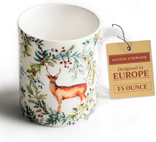 Vista 174 de Maison d' Hermine Taza de café con asas, tazas de porcelana fina de hueso, paquete de una taza de té para bebidas calientes, capuchino, latte
