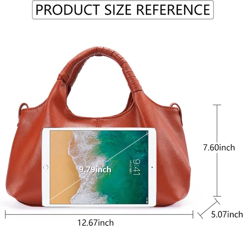 Vista 6 de Bolso con asa superior, bolsos y bolsos de cuero genuino para mujer, bolsos cruzados Hobo, bolsos de cuero para mujer
