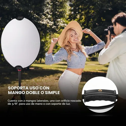 Vista 3 de NEEWER, reflector de luz de 22"/56cm con abrazadera y empuñaduras manuales, reflector de fotografía plegable de 5 en 1 con múltiples discos