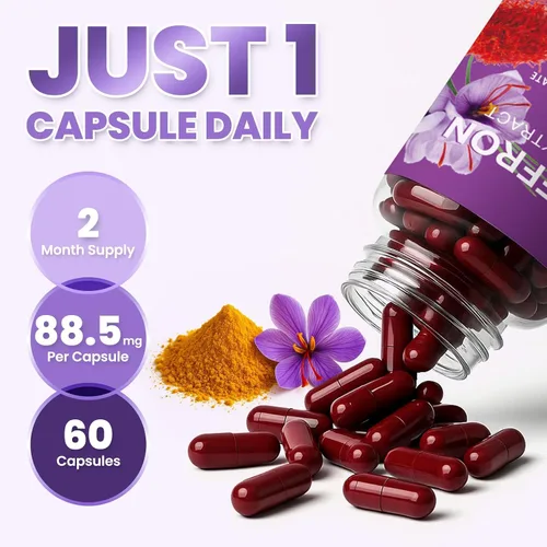 Vista 7 de Cápsulas de suplemento de azafrán – 88.5 mg de extracto de azafrán puro para el equilibrio del estado de ánimo, estado de ánimo elevado, visión