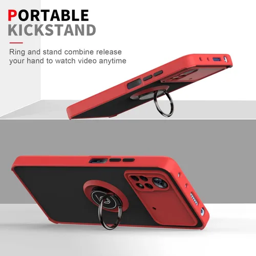 Vista 3 de Funda delgada para Xiaomi Poco X4 Pro 5G 6.67 '' 2022 con anillo de 360 ° Kickstand Bumper Funda a prueba de golpes para Xiaomi Poco X4 Pro, verde