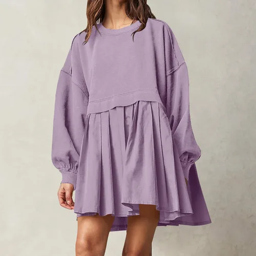 Vista 2 de Sudadera de gran tamaño para mujer, cuello redondo, minivestido de manga larga, sin botones, ajuste relajado, sudaderas de moda