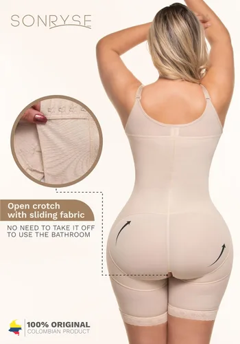 Vista 2 de Sonryse Fajas Colombianas Postparto Tummy Tuck Post Surgery Compression Bodysuit Garment for Women Beige-Mid Longitud del muslo-047bf