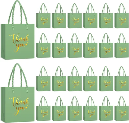 Vista 10 de Honoson - 60 mini bolsas de regalo de agradecimiento con asa a granel de 4 x 2.75 x 4.5 pulgadas, pequeña bolsa de papel de aluminio para envolver