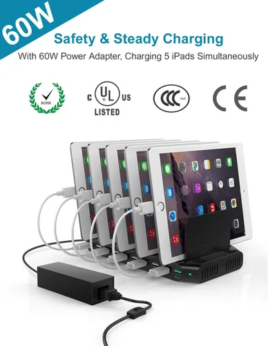 Vista 3 de Unitek Estación de carga rápida con carga rápida 3.0, estación de carga múltiple USB para múltiples dispositivos, iPhone, iPad, tableta, Kindle