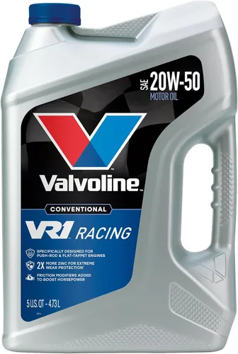 Vista 2 de Aceite de motor Valvoline VR1 SAE 20W-50 para carreras, 5 cuartos de galón, caja de 3