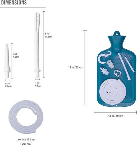 Vista 4 de Kit de bolsa de enema de 2 cuartos de galón con manguera de 5 pies de largo, puntas de varios tamaños y abrazadera de flujo de agua controlable