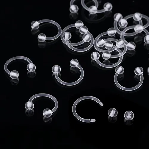 Vista 6 de Retenedores de oreja de aro de plástico unisex antialérgicos, anillos de nariz transparentes con dorso de bola de tornillo, para orejas sensibles