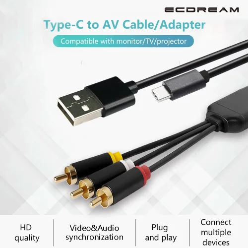 Vista 2 de Adaptador de cable USB-C a RCA, espejo de pantalla con cable de 6 pies