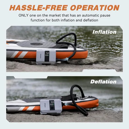 Vista 6 de CYCPLUS Bomba de paddleboard recargable de 20 PSI, inflado rápido inteligente de doble etapa, función de desinflado, apagado automático y pantalla