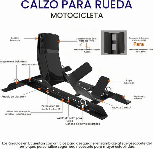 Vista 6 de GRAND PITSTOP Calzo de rueda universal para soporte de motocicleta para remolque, completamente ajustable, desmontable y plegable (negro)