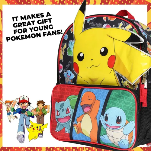 Vista 5 de Bioworld Pokemon Mochila 3D Pikachu Bulbasaur Squirtle Charmander 14" Mochila de viaje escolar para niños