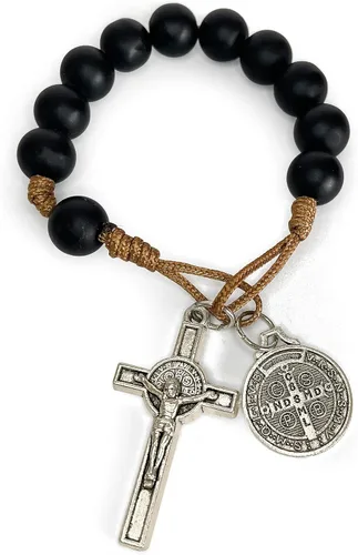 Vista 7 de Rosario de bolsillo de oración católica Medalla de San Benito Cuentas Negras San Benito Tenner Estilo Abierto Rosario de una década, Zinc, No es una