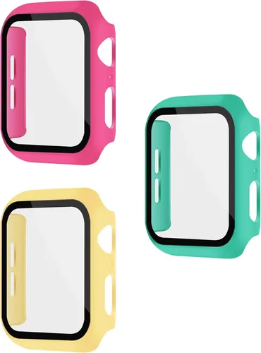 Vista 29 de Paquete de 3 fundas con protector de pantalla para Apple Watch de Negro + rosa intenso + morado oscuro