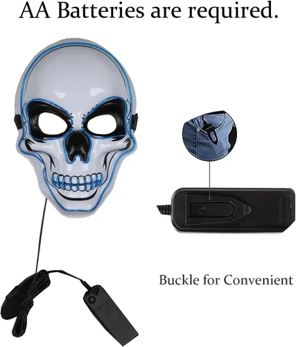 Vista 6 de Light Up Skull Mask, Halloween Creepy LED Skeleton Mask for Cosplay, Adults&