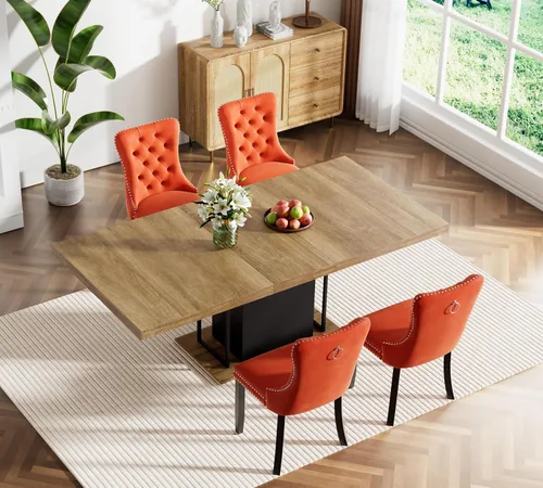 Vista 36 de Juego de mesa de comedor extensible marrón de 63 a 78.74 pulgadas para 4, juego de mesa de comedor de 5 piezas con 4 sillas, mesa de cocina