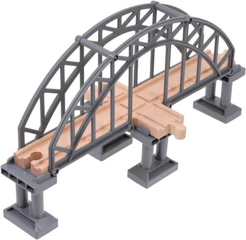 Vista 7 de Toyvian Accesorio de puente de pista de tren de madera para niños, juguete de tren ligero creativo para juego independiente y construcción