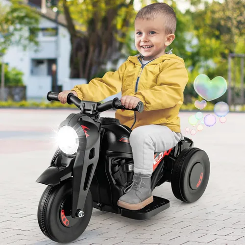 Vista 9 de Costzon Motocicleta para niños, motocicleta de 6 V con fabricante de burbujas, música, faro LED, adelante y atrás, motocicleta eléctrica de 3 ruedas