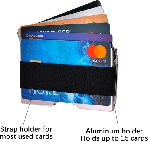 Vista 3 de Lindenle Cartera minimalista pequeña tarjetero delgado bolsillo frontal cartera RFID bloqueo clip dinero mujeres hombres, y_BrushedRoseGold Bandera